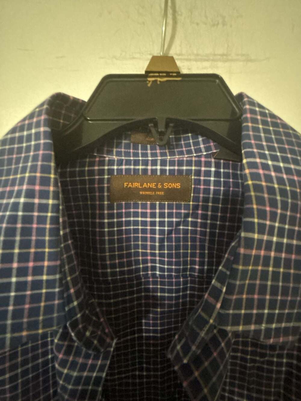 Fairlane & Sons Navy Blue & White Grid Plaid Long Sleeve Button Down Shirt